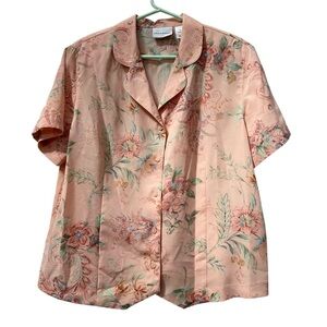 Alfred Dunner Sweet Pastel Peach Pink Floral Blouse sz 18 1X w/ Shoulder Pads